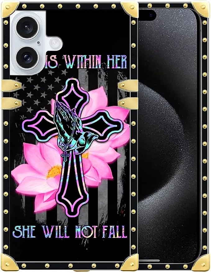 Compatible with iPhone 16 Case, Praying Cross Hands Luxury Golden Decoration by Unknown
