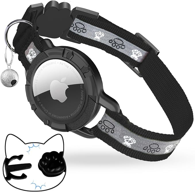 Breakaway AirTag Cat Collar, Reflective Cat Tracker Collar by ODOKELE