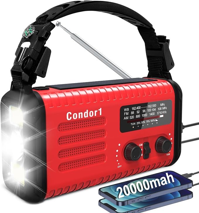 NOAA Weather Radio 20000mAh Battery Powered｜Solar Hand Crank Emergency Radio by Geartist
