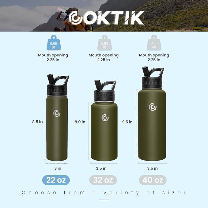 COKTIK 22oz Sports Water Bottle, Stainless Steel Water Bottle - Image 2