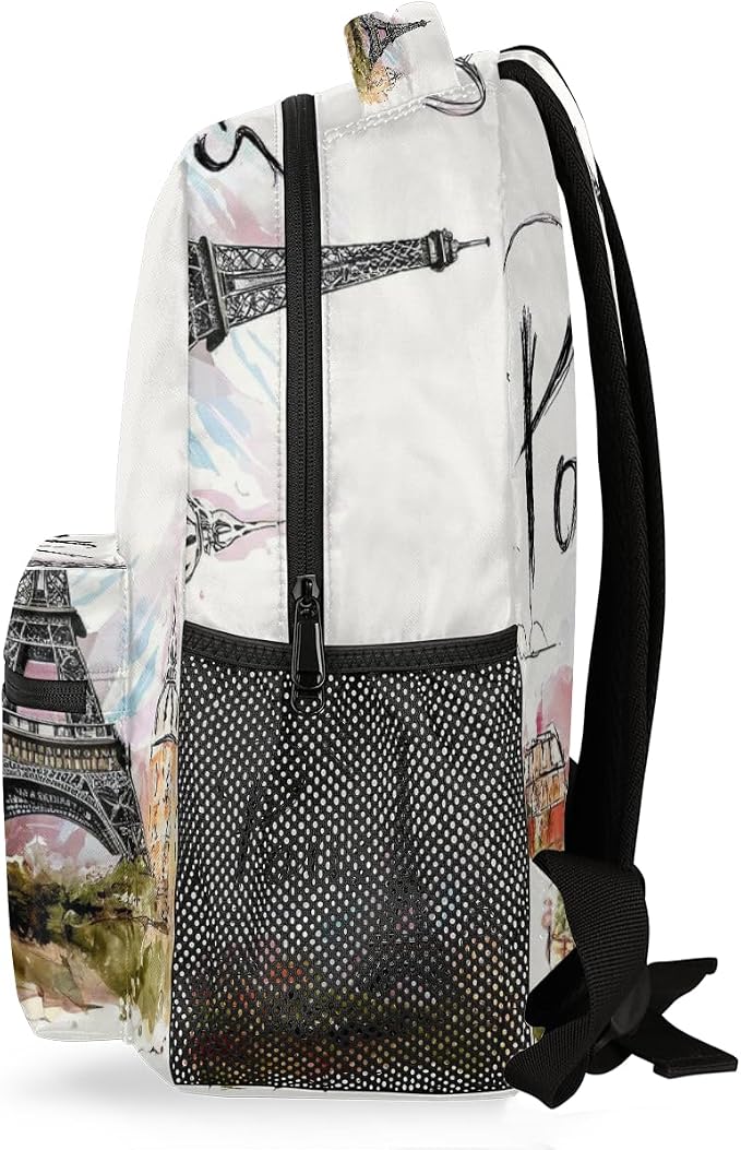 Backpacks France Paris Eiffel Tower House School Bag Student Bookbag Adjustable - Image 3