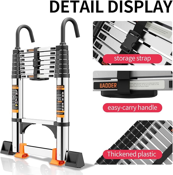 Telescoping Ladder, with Stable Hook and stabilizer barand, 13.5FT Extension - Image 4