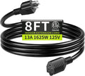 16/3 Black Extension Cord 8 FT, Indoor Extension Cord by Seeklyze