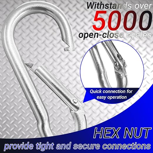 12 Pack 1.57" Heavy Duty Carabiner Clips, M4 Sliver Galvanized Steel Spring - Image 3