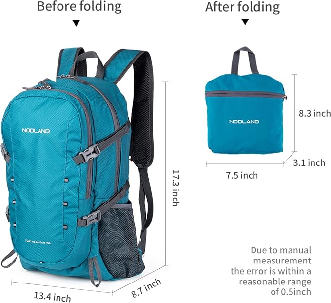 NODLAND Lightweight Backpack Travel 40L Foldable Water-Resistant Daypack - Image 3