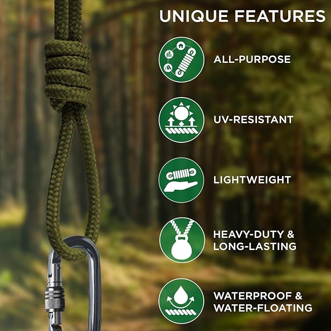 TECEUM Rope – 150 Feet x 1/4 Inch – Army Green – Strong All-Purpose Utility - Image 4