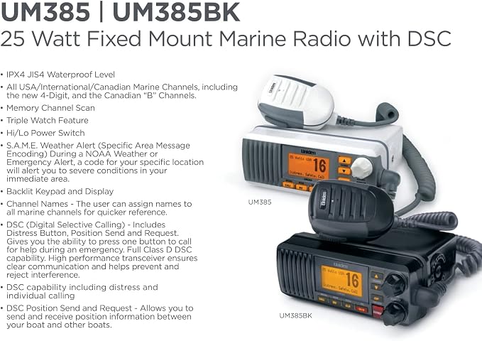 Uniden UM385 25 Watt Fixed Mount Marine Vhf Radio, Waterproof IPX4 - Image 5
