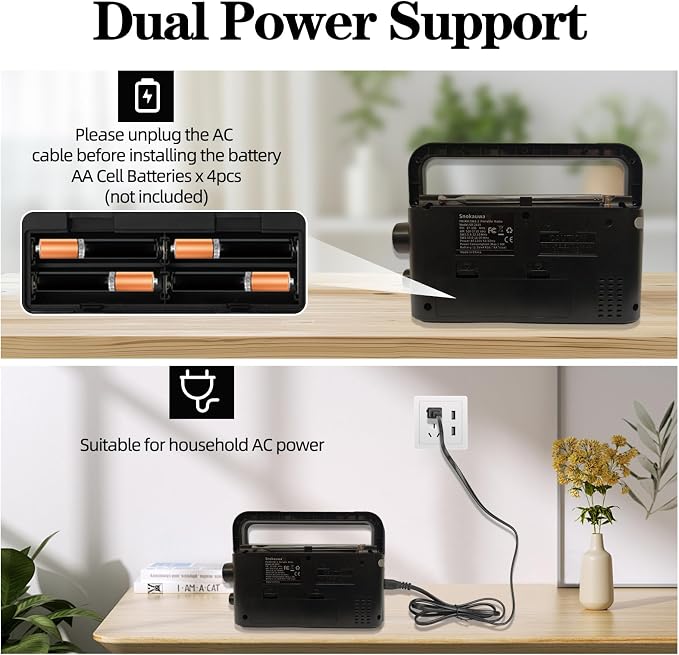 Portable Weather Radio AM FM SW, Wall Plug and Battery Powered, Transistor Radio - Image 9