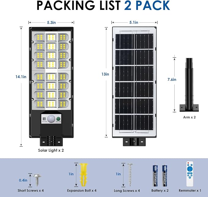 2-Pack Solar Street Lights Outdoor, 20000LM Waterproof LED Solar Flood Lights - Image 7