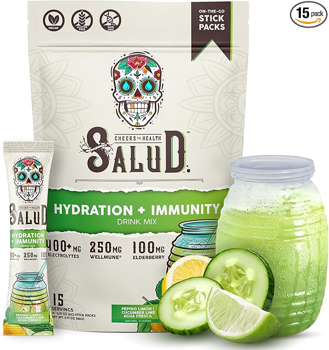 Salud 2-in-1 Hydration Packets + Immunity Electrolytes Powder, Cucumber Lime by TasteSalud