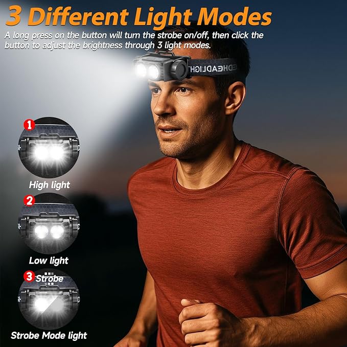 Bud K 12pack Headlamp Rechargeable, 5000L Super Bright Light LED Rechargeable - Image 2