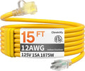 12AWG 15 FT Heavy Duty Outdoor Extension Cord Waterproof by Deeklify