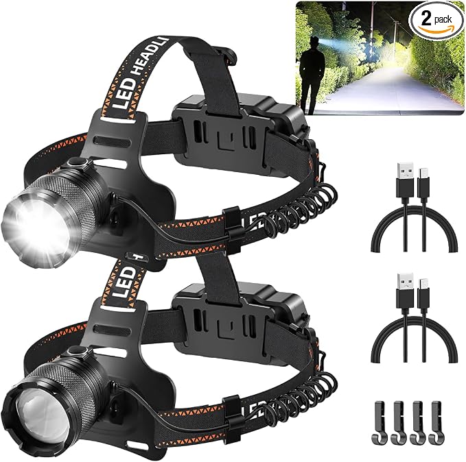 Super Bright Aluminum Headlamp 2Pack, Rechargeable Headlamp High Lumen by Staaricc