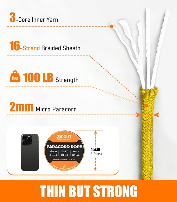 DDOUT 2mm Paracord 100lb, Thin Micro Paracord Rope, DIY Projects, Camping & - Image 2