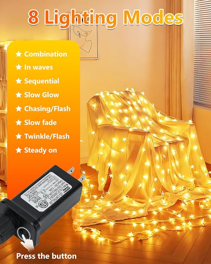 Twinkle Star 2 Pack 100 LED Star String Lights, Plug in Fairy String Lights - Image 2