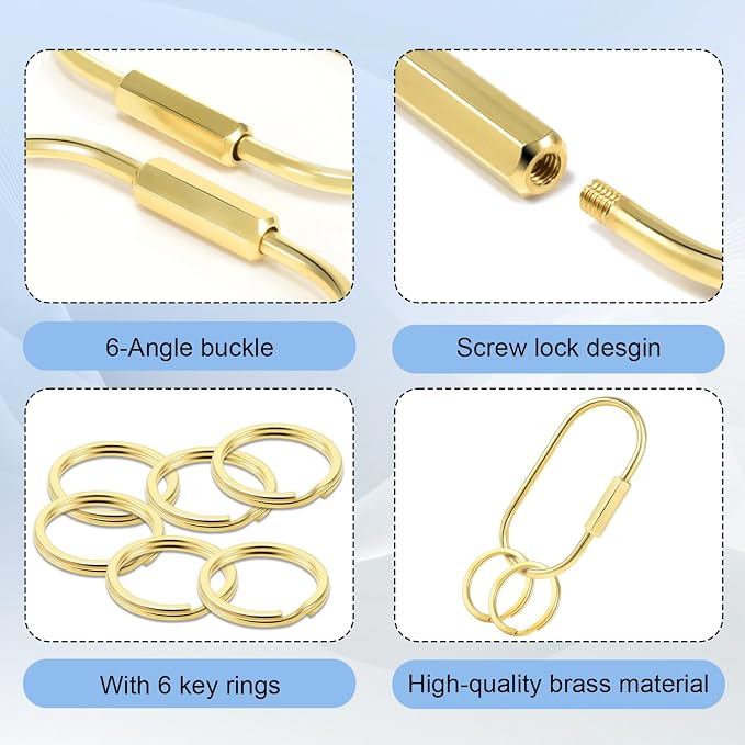 CooBigo 3 Pack Gold Brass Key Ring, Screw Lock Key Organizer - Image 5