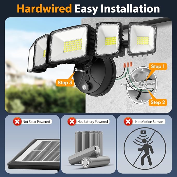 Onforu 120W 12000LM Dusk to Dawn Outdoor Lighting, 5 Heads Flood Lights Outdoor - Image 2