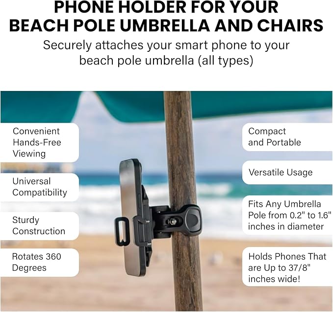 Beach Umbrella & Chair Phone Holder – Universal Clamp - Image 5