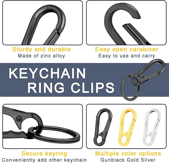 CooBigo 6Pack Assorted Keychain Rings, Metal Key Carabiner Clip, Key Ring Chain - Image 3