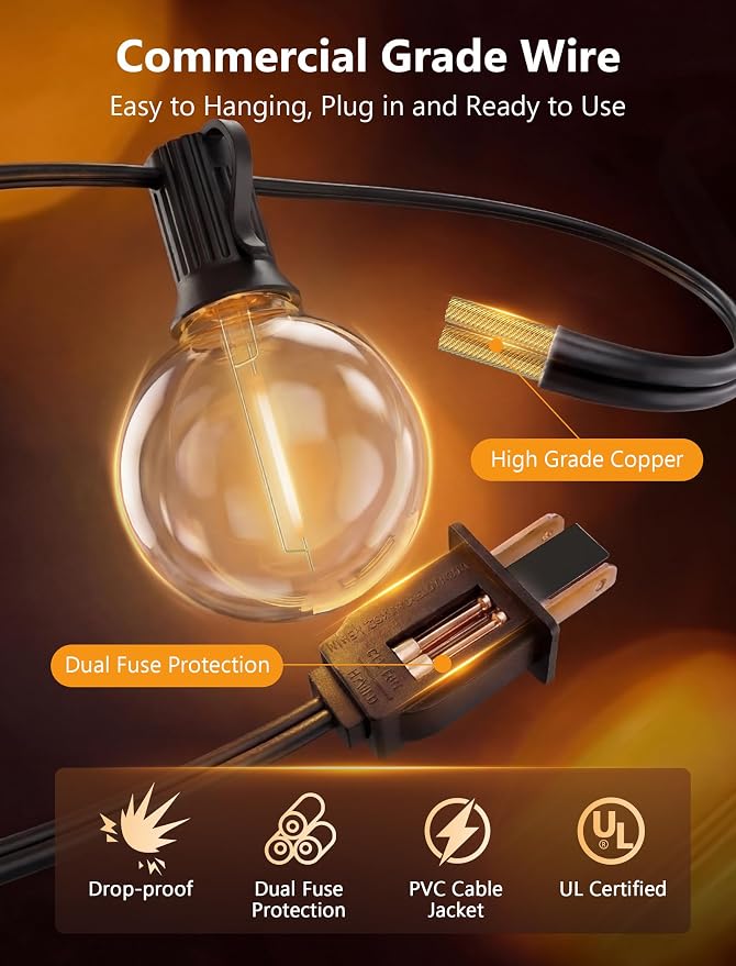 GOOTHY G40 LED Outdoor String Lights, 50Ft Patio String Lights Waterproof - Image 4
