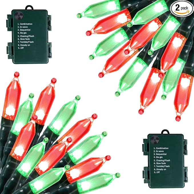 Brightown Battery Operated Christmas Lights 2 Pack 18 Feet 50 LED Clear Mini by Brightown