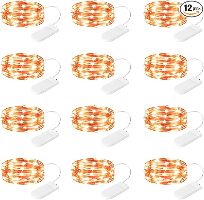12 Pack Orange Fairy Lights Battery Operated String Lights, 7ft 20 Led by SINAMER