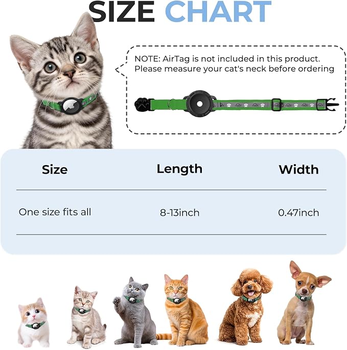 Breakaway AirTag Cat Collar, Reflective Cat Tracker Collar - Image 6