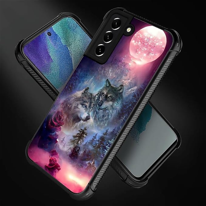 for Samsung Galaxy S21 Case, Star Two Wolfs Howling Pattern Graphic Design Girl - Image 2