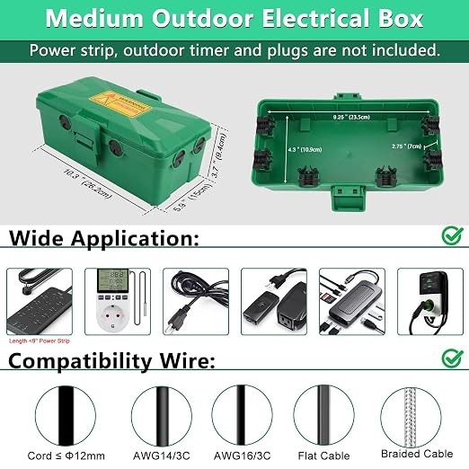 NineLeaf Outdoor Electrical Box Waterproof, Medium Weatherproof Electrical Box - Image 7