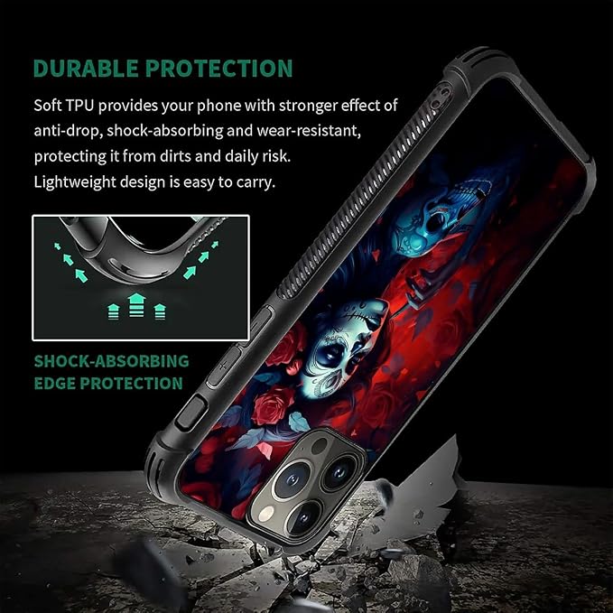 for iPhone 16 Pro Max Case, Skull Lady Rose Pattern Graphic Design Girl Boy - Image 5