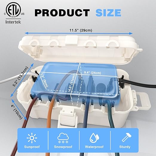 Flemoon Medium Outdoor Electrical Box, IP54 Waterproof Extension Cord Cover w/6 - Image 3
