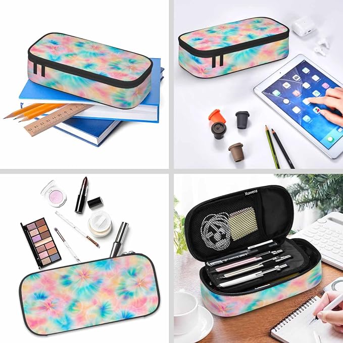 Tie Dye Pencil Case Pink Blue Ring Spray Artistic Design Pencil Bag Pen Markers - Image 6