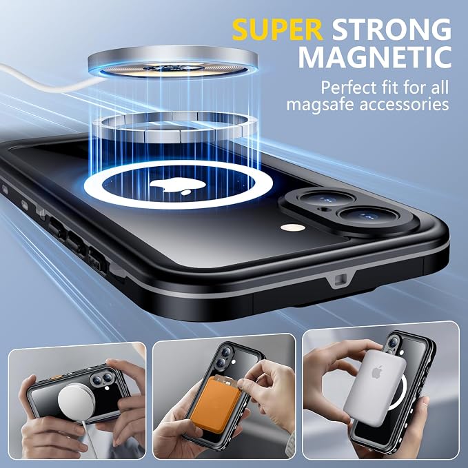 Red2Fire for iPhone 16 Case Waterproof, Phone Case 6.1" Black/Clear - Image 5