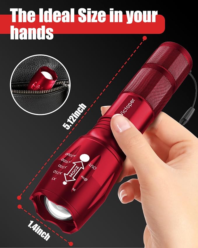 Victoper LED Flashlight 2 Pack Red, Bright High Lumens Tactical Flashlights - Image 6