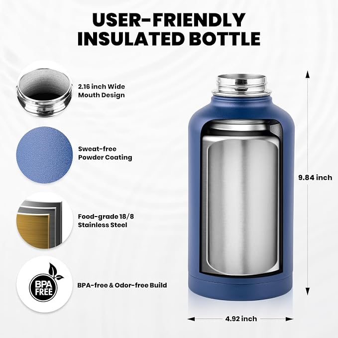 RAYMYLO Insulated Water Bottle 64 oz, Triple Wall Vacuum Stainless Steel - Image 5