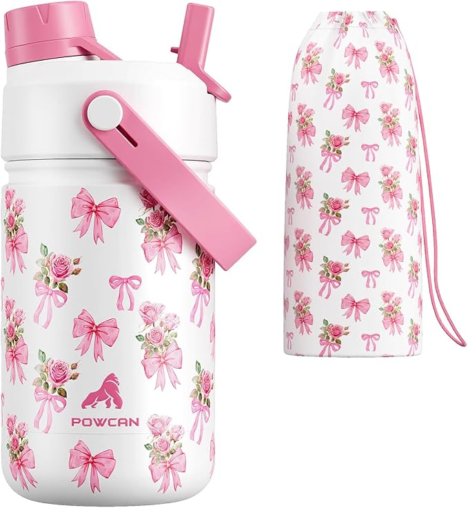 12 oz Insulated Girls Water Bottle: Spill-Proof, Stainless Steel Cup by POWCAN