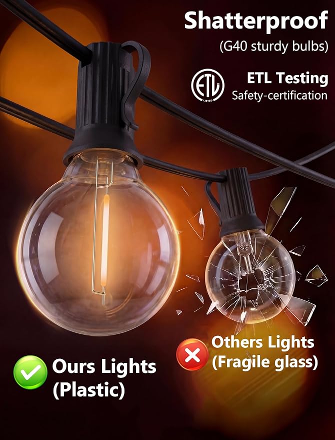 LED Outdoor String Lights, 25Ft G40 Globe Patio String Light Waterproof - Image 7