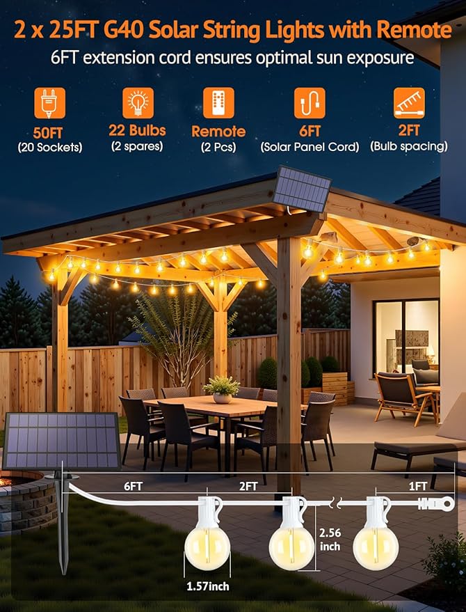 Larkvue 50FT Solar String Lights Outdoor - Image 2