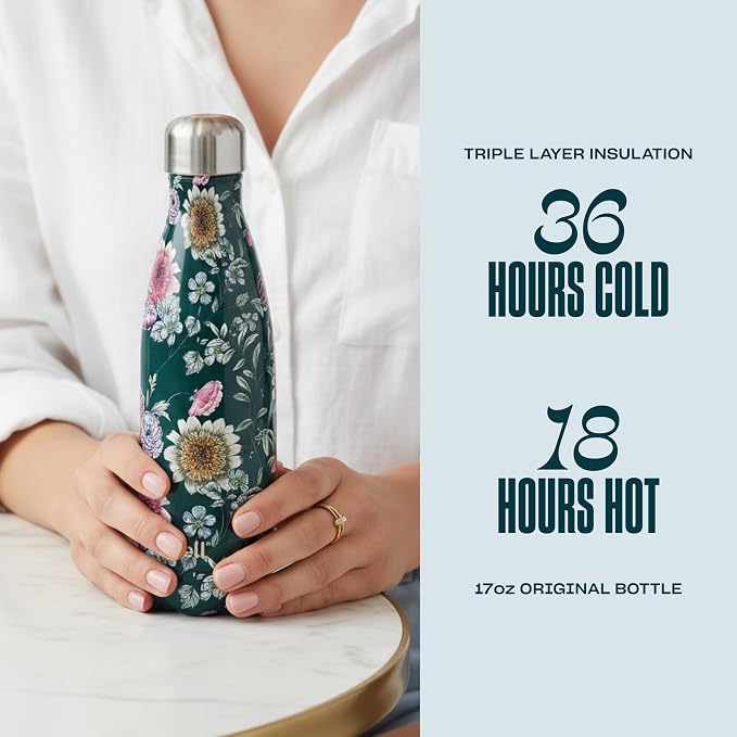 S'well Stainless Steel Water Bottle, Midnight Botanical, Triple Layered Vacuum - Image 2