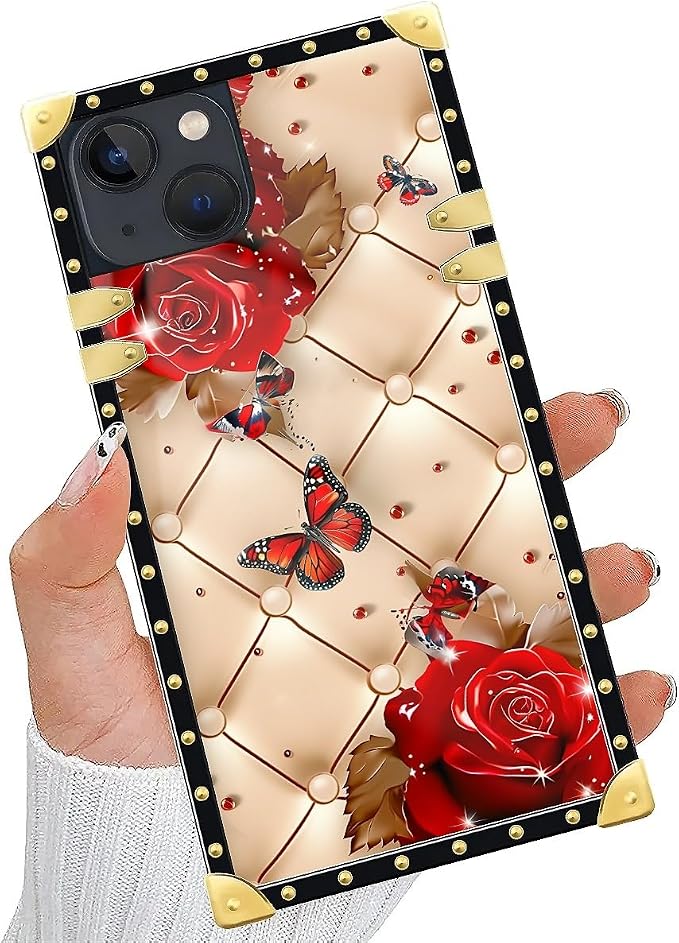 Compatible with iPhone 14 Case, Shining Red Rose Butterfly Leather Background - Image 5