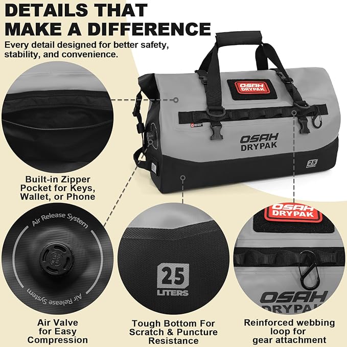 OSAH DRYPAK Waterproof Duffel Bag 25L/40L/60L – Heavy-Duty Motorcycle Tail Bag - Image 3