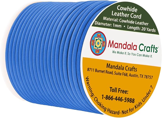 Mandala Crafts Round Cowhide Genuine Blue Leather Cord by MandalaCrafts