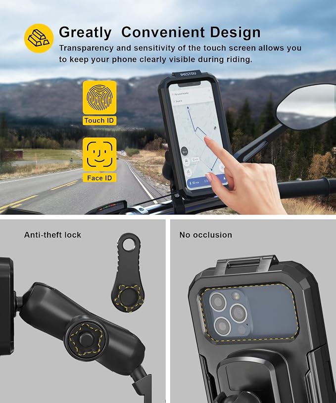 iMESTOU Waterproof Rearview Mirror Phone Mount, Motorcycle 1" Ball Phone Holder - Image 2
