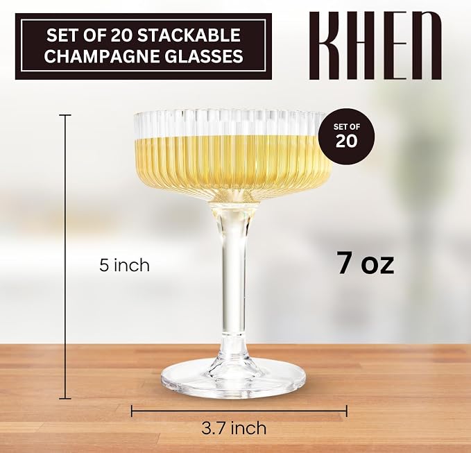 Premium ACRYLIC Champagne Tower Kit | 20 Stackable 7 oz Plastic Coupe Flutes | - Image 2