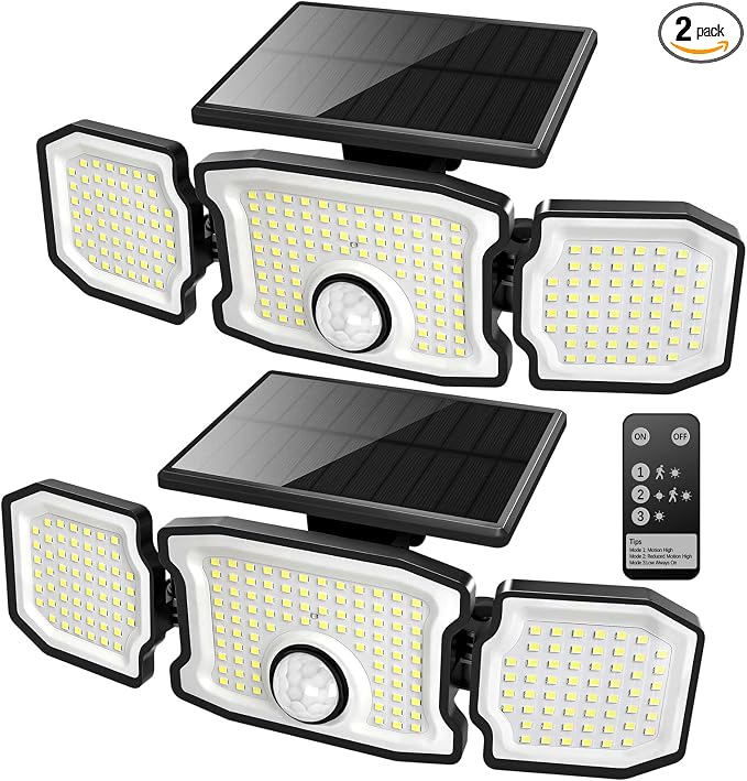 Solar Flood Lights Outdoor- 2800LM 200LED Solar Motion Sensor Lights, 3 Heads & by Unknown