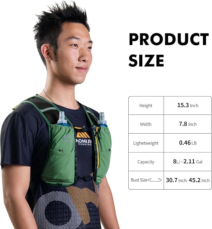 AONIJIE Running Hydration Vest for Men & Women, 8L Hydration Backpack, - Image 2