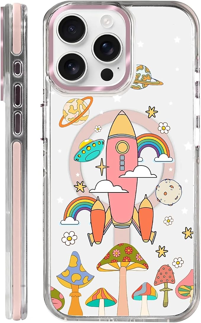 Case for iPhone 15 Pro, Spaceship Mushroom Phone Case Design，for Women Girls by Toulas