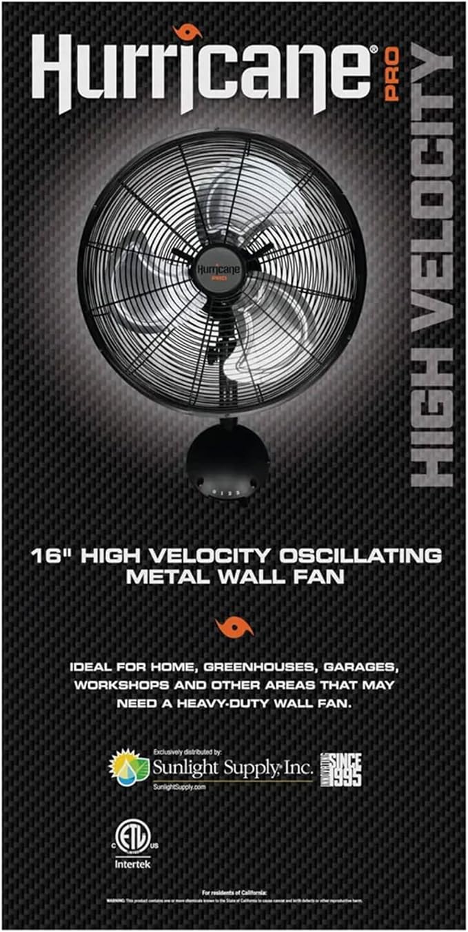 Hurricane 16" High Velocity Pro Oscillating Metal Wall Mount Fan w/ 3 Speeds - Image 8