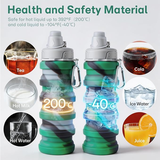 Reusable BPA Free Foldable Silicone Water Bottles - Image 2