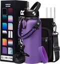32 oz Water Bottles with Straw & Spout Lid, Paracord Handle & Strap, Double by DIGJUPER